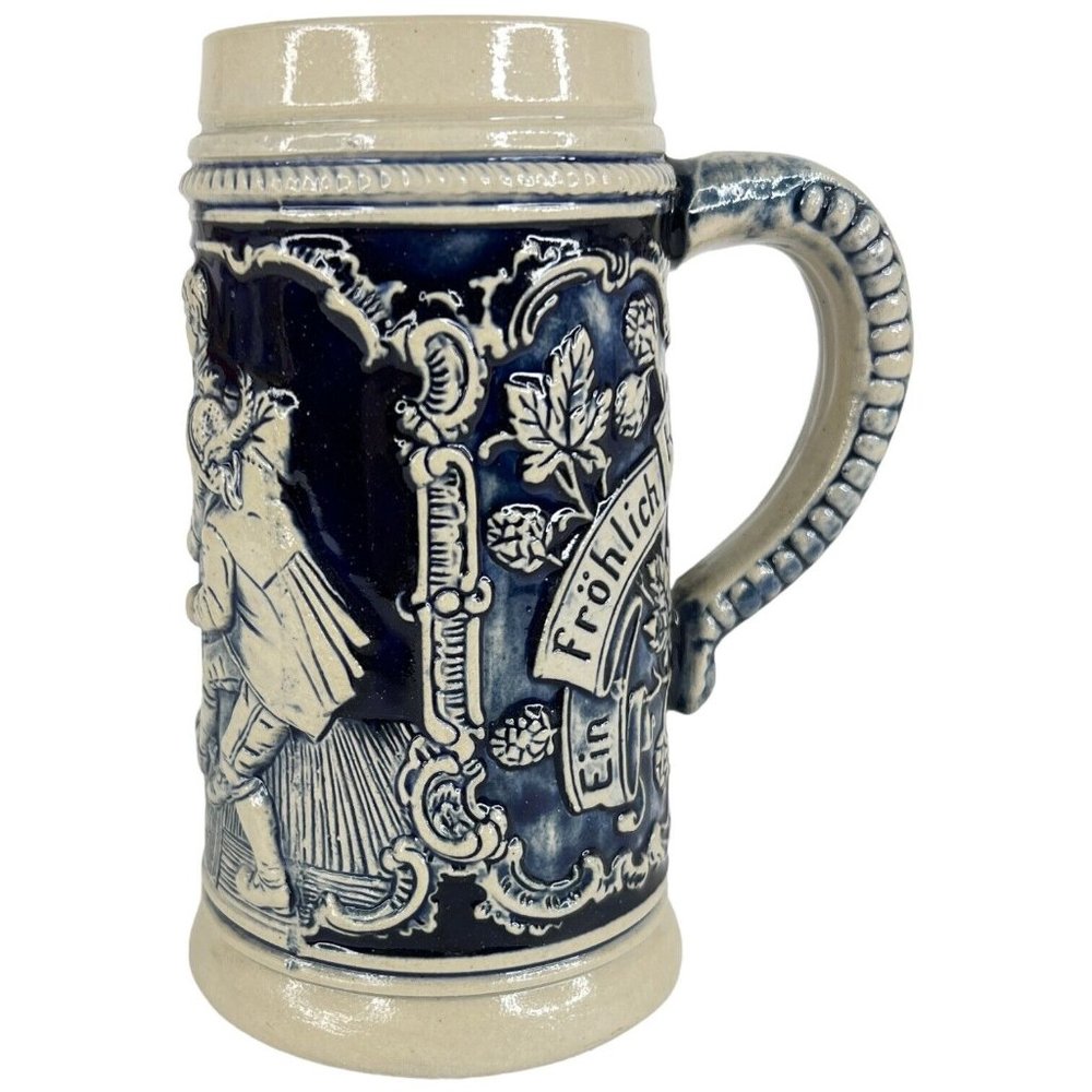 Vintage Alt Grenzau Beer Stein Pottery‎ Cobalt Blue Salt Glaze Made West Germany